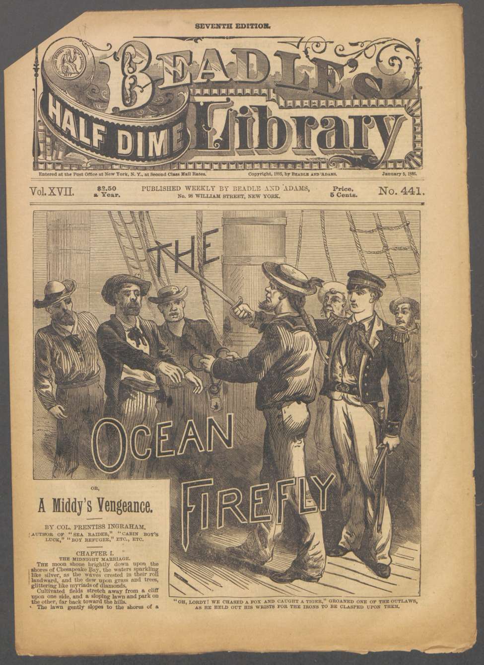 Book Cover For Beadle's Half Dime Library 441 - The Ocean Firefly