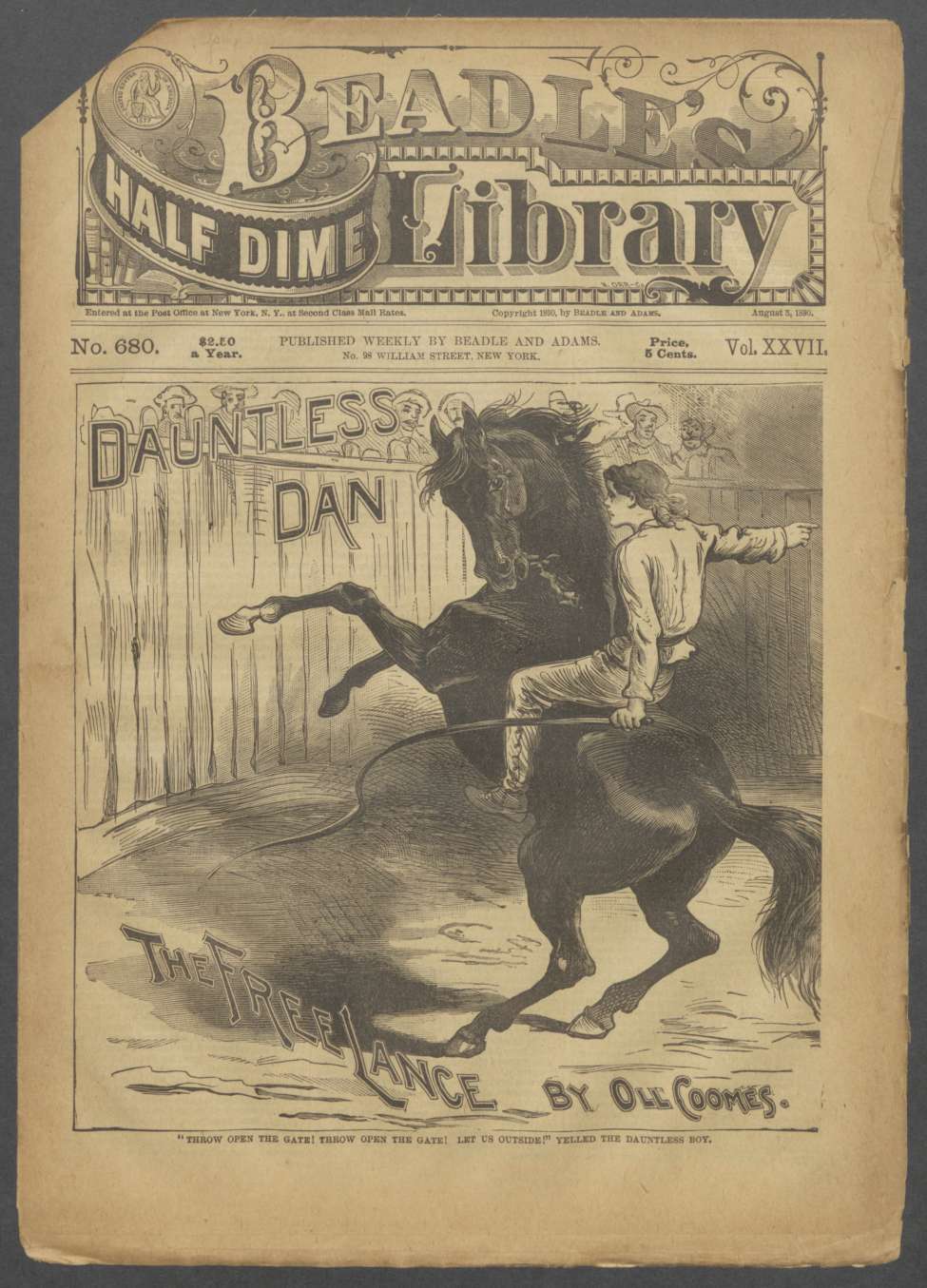 Book Cover For Beadle's Half Dime Library 680 - Dauntless Dan, the Free-Lance