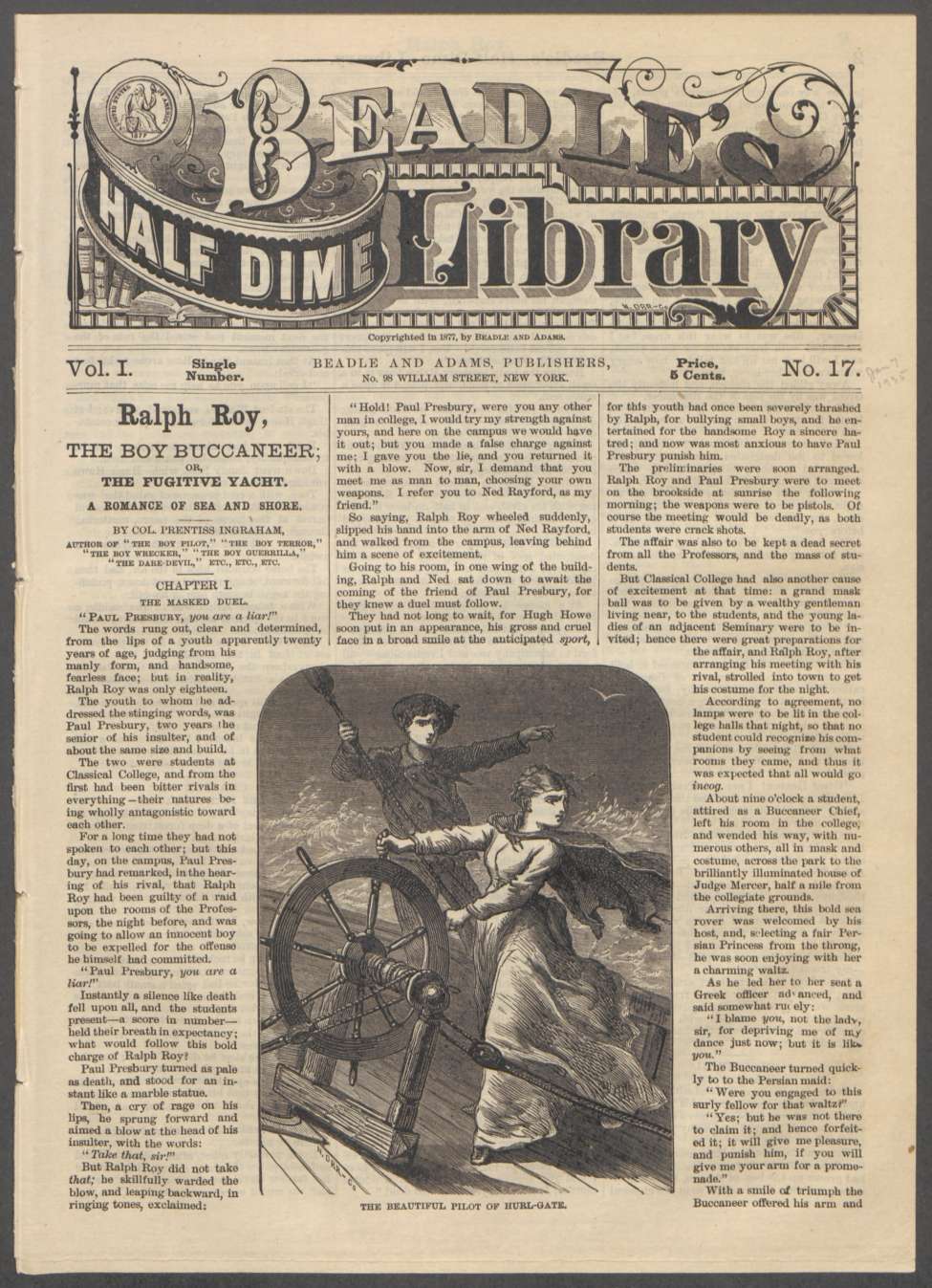 Book Cover For Beadle's Half Dime Library 17 - Ralph Roy, the Boy Buccaneer